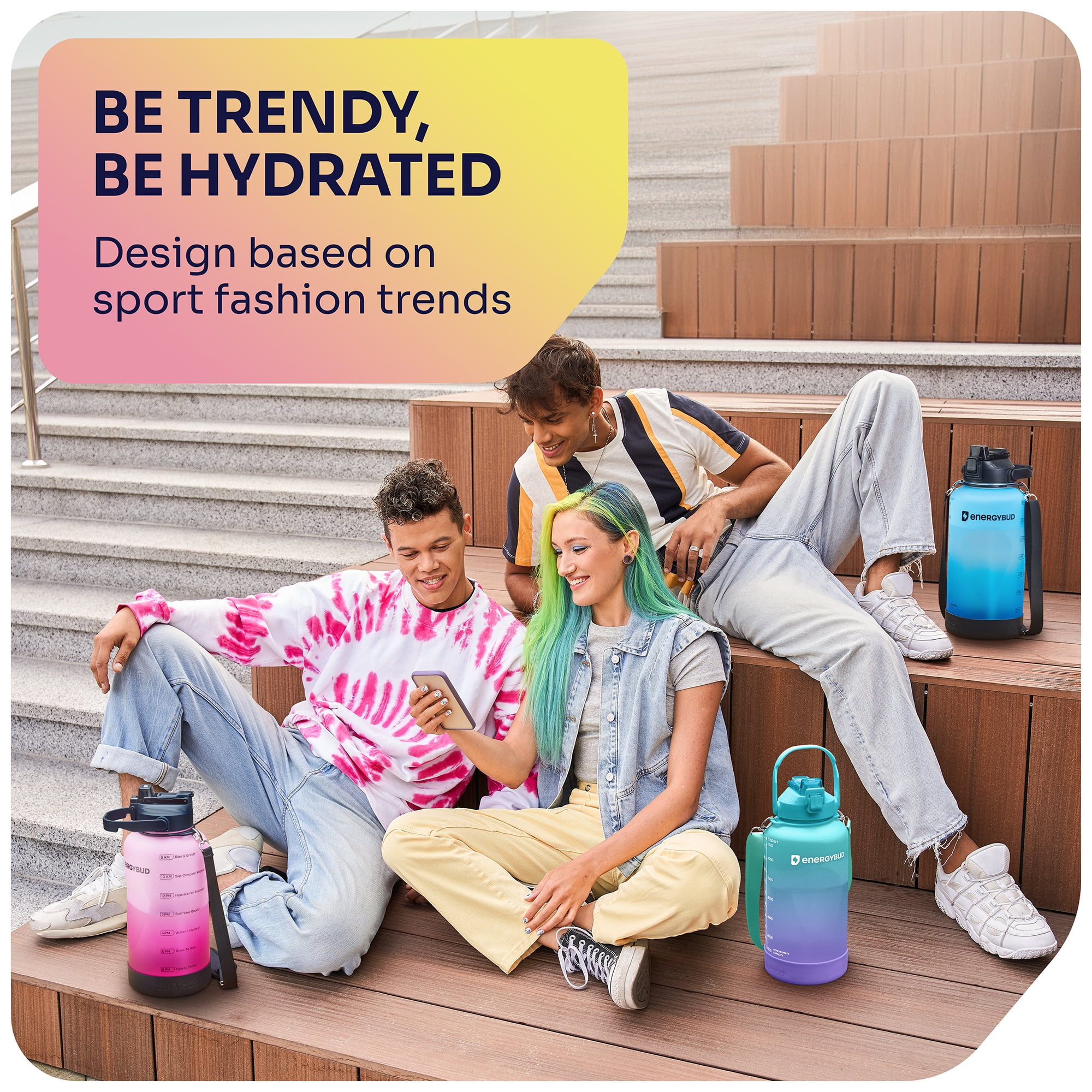 EnergyBud 1 Gallon Water Bottle with Straw and Handle, Large Motivational 128 oz BPA-Free Leakproof Water Jug with Strap and Time Marker for Fitness, Gym, Outdoor, and Daily Hydration