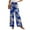Blue, variant on Mlqidk Womens Pants Dressy Loose High Waist Pants DrawstringWide-Leg Capris Pants Summer Bohemian Floral Print Trousers with Pockets Black XL