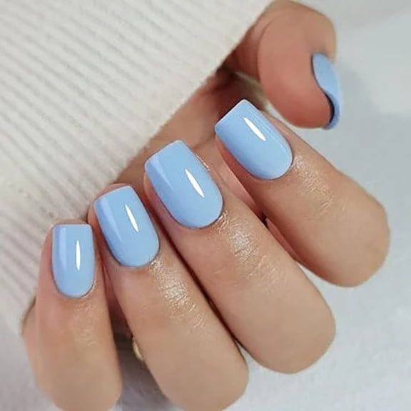 CurvLife Milk Blue Press-On Nails - 30PCS Short Square, Minimalist Solid Color, Non-Toxic & Reusable