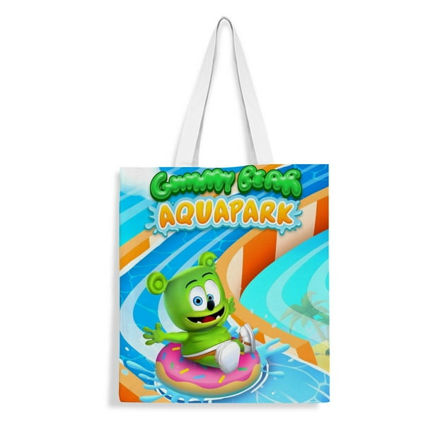 Gummy Bear and friends Bolso de tela con estampado de lienzo para mujer, bolsa de compras reutilizable y estética, con cremallera interior, regalo para mujer,40*45cm.