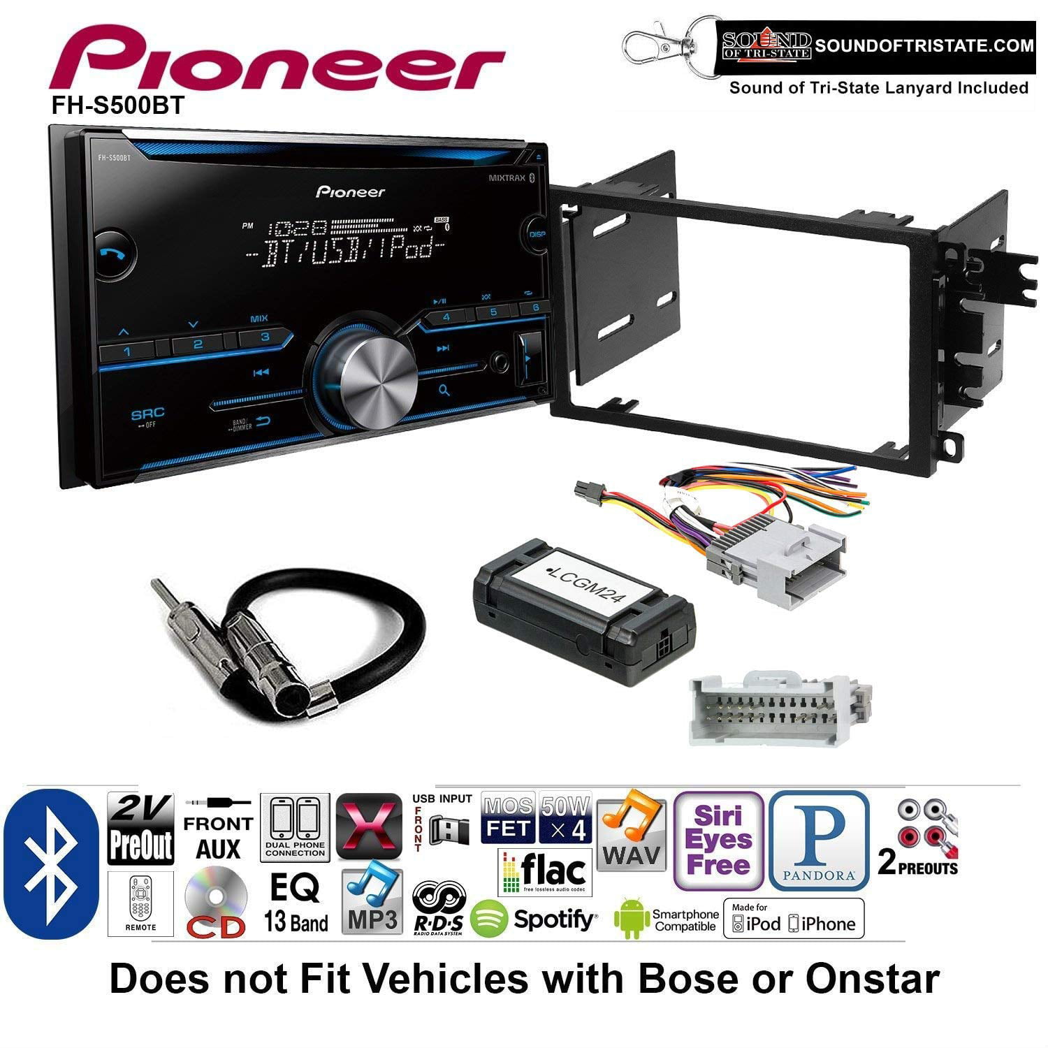 Pioneer FH-S500BT Double Din Car CD Stereo Radio Install Kit Bluetooth 