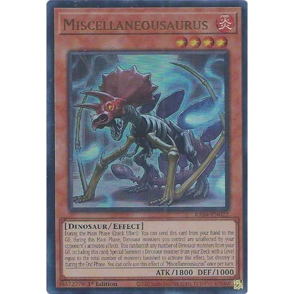 YuGiOh Quarter Century Stampede Ultra Rare Miscellaneousaurus RA04-EN022