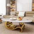 thumbnail image 6 of HIUU White Marble Coffee Table for Living Room,Oval Coffee Table with Gold Stainless Steel Base for Living Room, 6 of 10