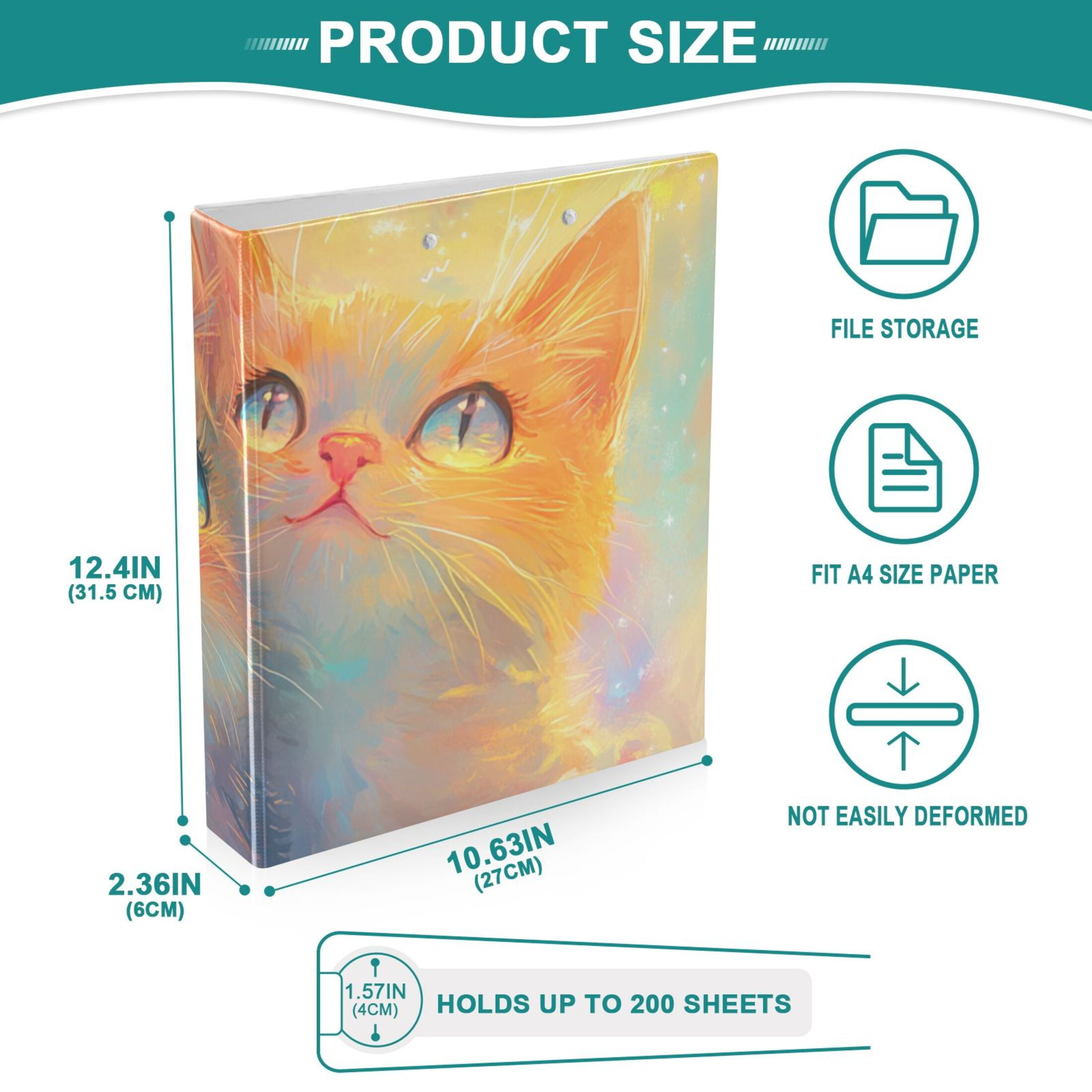 Cute Smiling Cats 3 Ring Binders 1.5 inch Hardcover File Folders with Interior Pockets A4 Size Organizer for School Office Hospital
