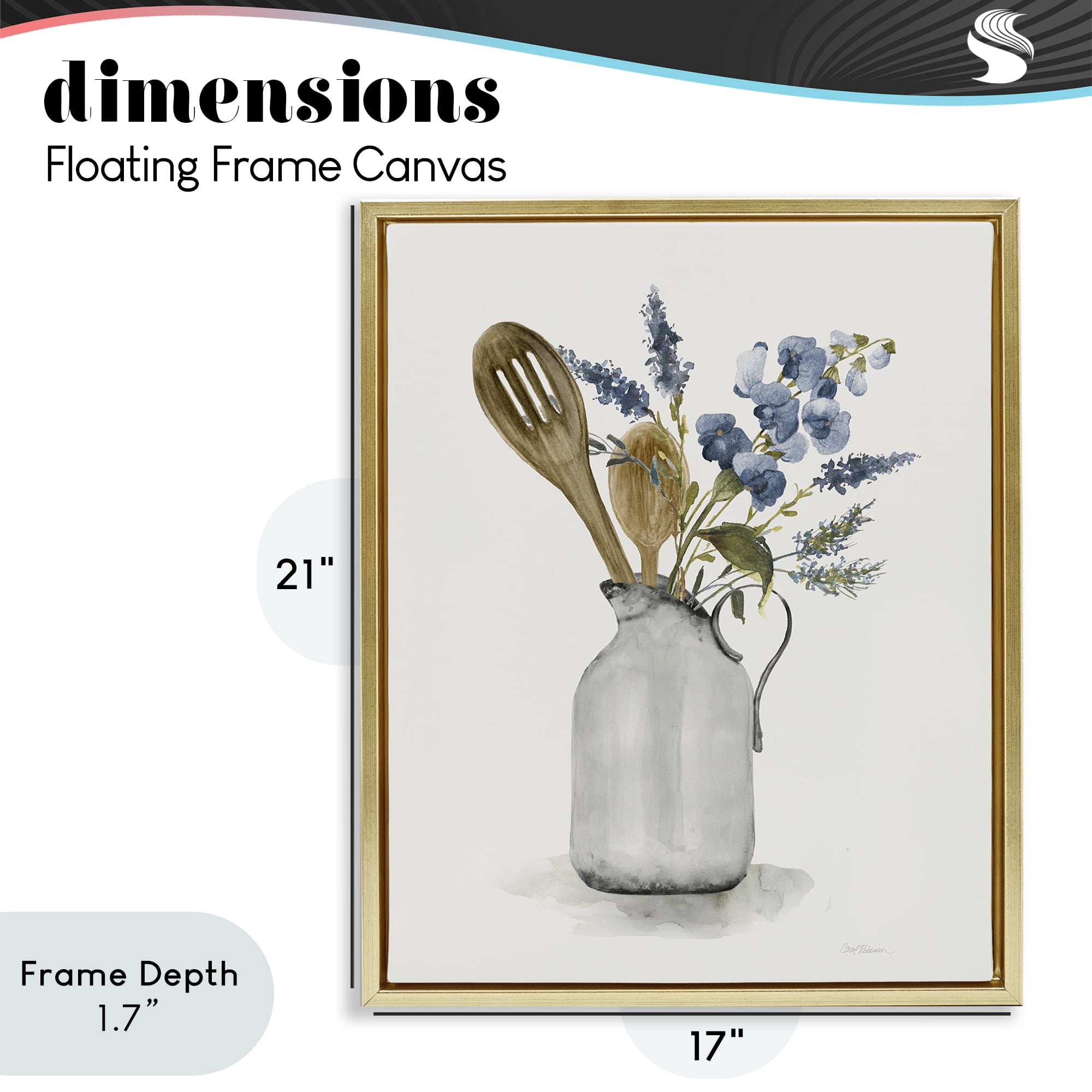 Stupell Industries Vintage Pitcher with Utensils Gold Framed Floater Canvas Wall Art, design by Carol Robinson