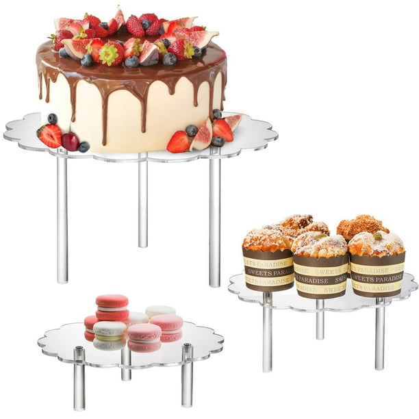 Paquete de 3 soportes de acrílico transparente para tartas, soporte para cupcakes, soporte para tartas de encimera, elevador de exhibición de postre para panadería, aperitivos, cumpleaños