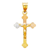 14k Tri-Color Gold Christ Crucifix Catholic Medallion Pendant Diamond-Cut Charm Jewelry Female