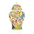 thumbnail image 1 of Sungmor Frasco decorativo de cerámica con tapa, frasco de porcelana con patrón floral, florero pintado a mano de 14" para centro de mesa, florero blanco esmaltado para arreglos y decoración del hogar, 1 of 8