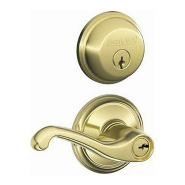 SCHLAGE LOCK CO Bright Brass Single Cylinder Deadbolt & Flair Lever Combo Pack FB50NVFLA505