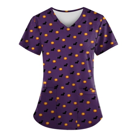 

Womens Plus Size Scrubs Top Short Sleeve V Neck Scrub Nurse Working Uniform Tops