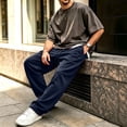 thumbnail image 5 of Resicozy Wide Leg Sweatpants Men Casual Straight Fleece Sweat Pants Athletic Workout Gym Jogger with Pockets Navy S, 5 of 5