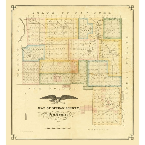 Historic County Map - M'Kean County Pennsylvania - Kollner 1857 - Vintage Wall Art