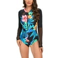 thumbnail image 5 of VBVC Womens Swimsuit One Piece Rash Guard Summer Tropical Floral Print Bathing Suit Mesh Patchwork Long Sleeve Swimwear Sun Protection Surfing Suits, 5 of 6