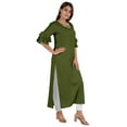 thumbnail image 2 of Moomaya Solid Rayon Kurta For Women bell Sleeve Drawstring Neck Long Ethnic Kurti, 2 of 6
