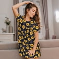 thumbnail image 3 of Easygdp Royal Blue Plaid Sunflower Camisón de manga corta para mujer, informal, estampado, 3 of 6