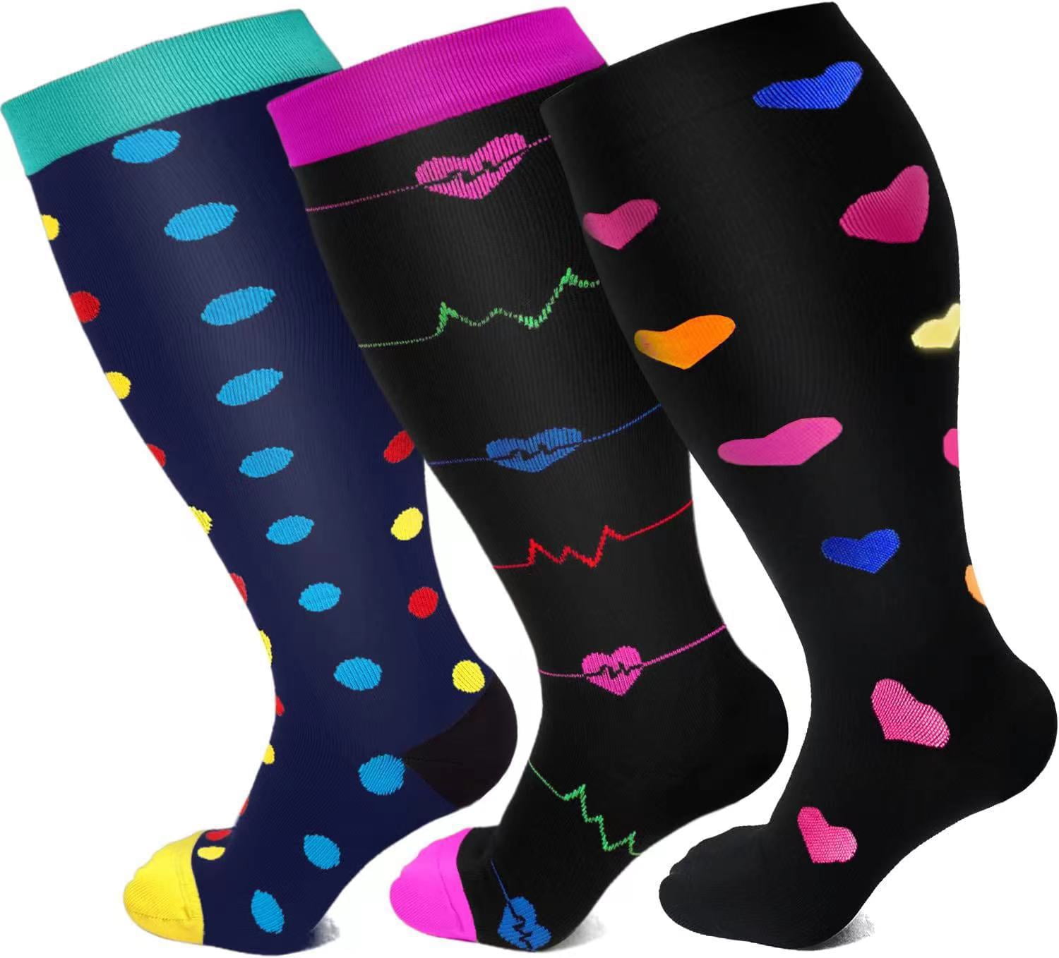 3 Pairs Plus Size Compression Socks for Women and Men Wide Calf 20 ...