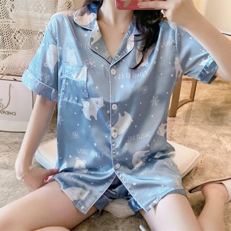 

QWZNDZGR Summer Pajamas Sets Women Short Sleepwear Shorts Suit Faux Stain Sexy Black Ladies Large Size Casual Luxury Cardigan Homewear PJ