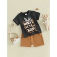 thumbnail image 4 of Yunliwuli Toddler Boy Easter 2Pcs Outfit Bunny Ear Letter Print Short Sleeve T-Shirt with Elastic Waist Solid Color Shorts, 4 of 10