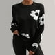 thumbnail image 1 of Suéter de cuello redondo para mujer, suéter con estampado floral, blusa de punto de manga larga y cuello redondo para mujer, 1 of 6