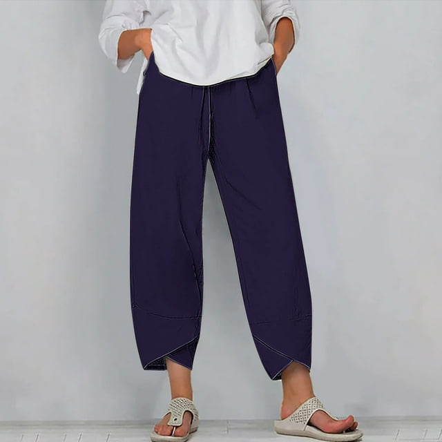 Women's Summer Comfortable Loose Wide Legged Fashion Solid Color Capris RXIRUCGD Violet, Taille: 4TG