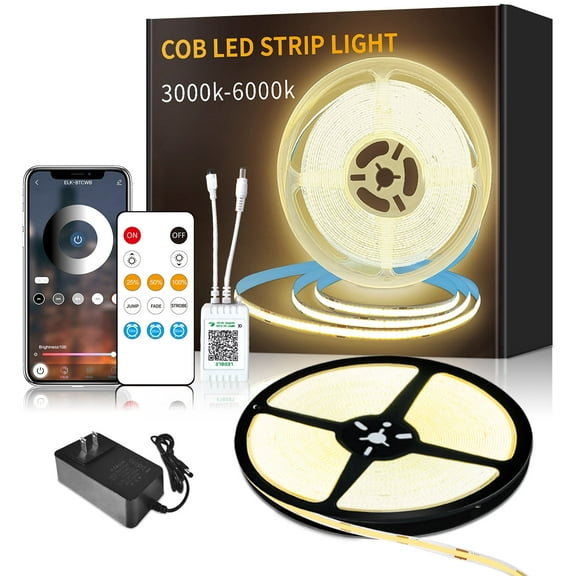 COB LED Strip Lights 32.8ft,3000K DC 24V Dimmable Warm White Flexible LED Rope Lights for Bedroom,with Remote and app Control LED Lights Strip for Living Room, Shelf, Cabinet