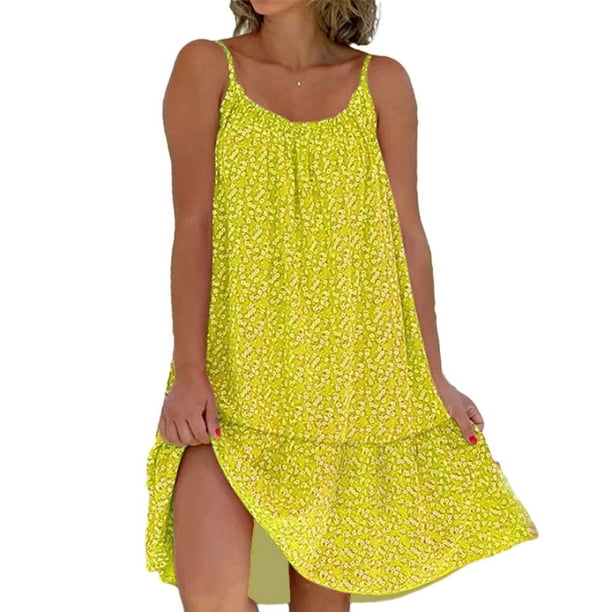 Sonducket Vestido bohemio elegante para mujer a la moda vestido veraniego con hombros descubiertos para mujer vestido de verano vestido Maxi Vestidos amarillo S Walmart en linea