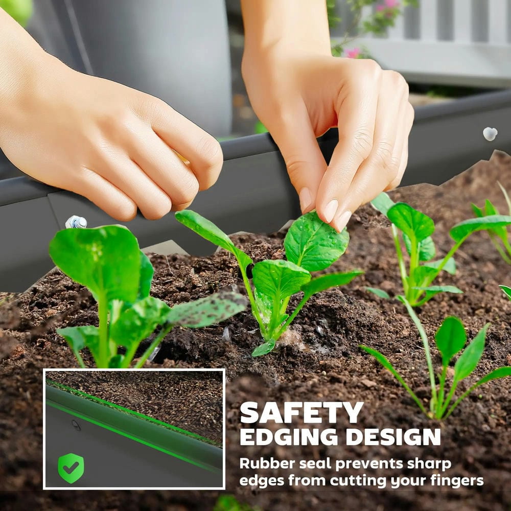Spaco 7' x 3' x 1' Raised Garden Bed Set, 2-Piece Raised Beds for Gardening with Metal Plant Stakes, Dark Gray