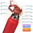 thumbnail image 2 of BJPKPK Insulated Water Bottles&nbsp;with Straw, 45 oz Stainless Steel Metal Water Bottle with One-handed Opening Lid, BPA Free Reusable Water Bottles, Jugs, Thermos for Gym Sports Outdoors, Red, 2 of 6