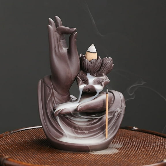 1pc Ceramic Buddha Hand Backflow Incense Burner, Lotus Censer Office & Tea House Decor (Without Incense)