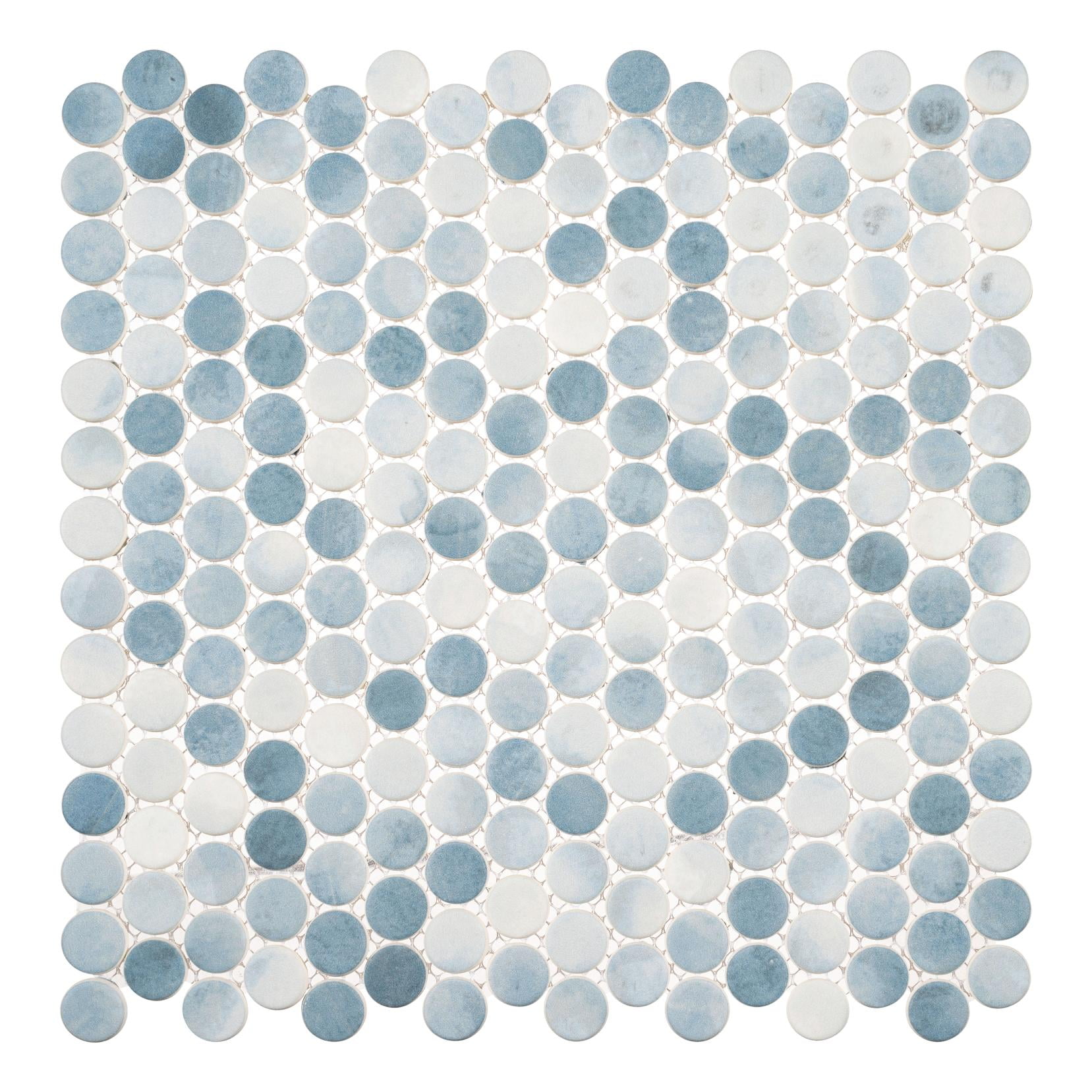 Pixie Wave Blue 3/4-in Penny Round Fabric Look Matte Glass Mosaic Wall and Floor Tile