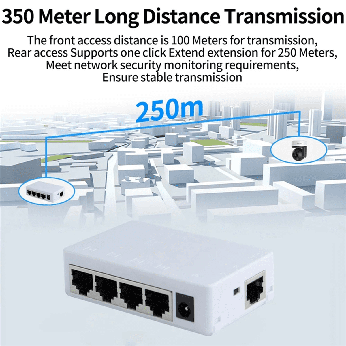 10X 4 Port POE Extender 100Mbps 1 in 4 Out 250 Meters Network Switch Repeater IEEE802.3af/At,10 x 4 Port POE Extender,White
