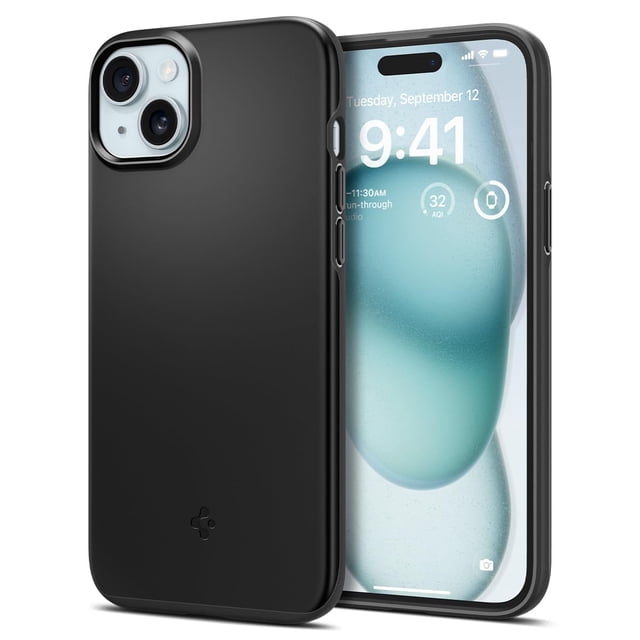 Funda Spigen Thin Fit para iPhone 15, carcasa rígida negra 2023