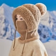 thumbnail image 2 of Brown Bomber Hats Women'S Winter Plush Hat Scarf Integrated Warm and Cold with Thick Velvet Knit Pullover and Woolen Hat, 2 of 4