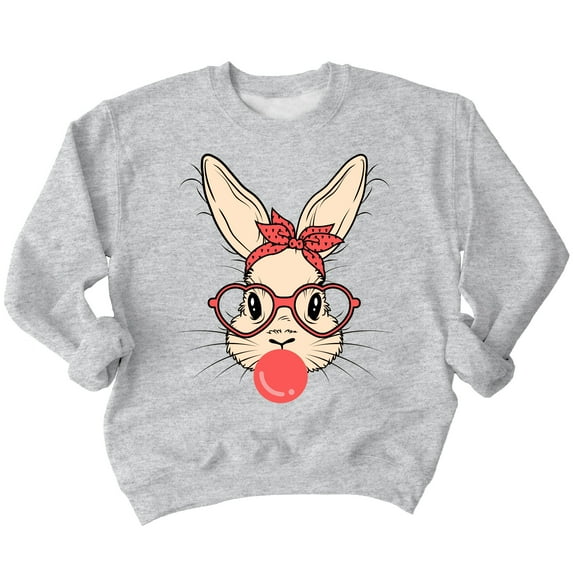 Easter Bunny With Bubble Gum Funny Egg Hunting Christian Holiday Crewneck Sweatshirt, S, H. Grey
