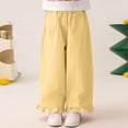 thumbnail image 6 of hengsof Girls Spring Summer Solid Elastic Waist Casual Pants Cute Ruffle Hem Cotton Loose Comfortable Long Pants for 2-14 Years Kids, 6 of 7