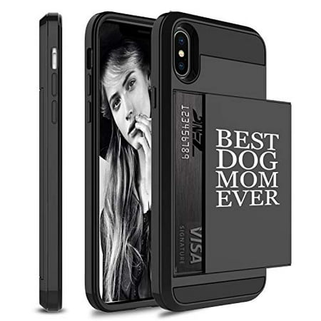 Wallet Credit Card ID Holder Shockproof Protective Hard Case Cover for Apple iPhone Best Dog Mom Ever (Black, for Apple iPhone (Best Iphone Credit Card Processing)