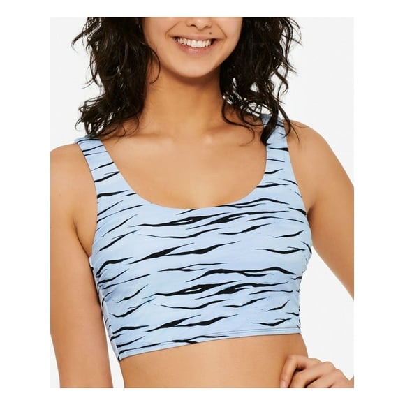 HULA HONEY Maillot de Bain Femme Bleu Clair Imprimé Extensible Col Rond Amovible avec Bonnets Chat Sauvage Crop Top m