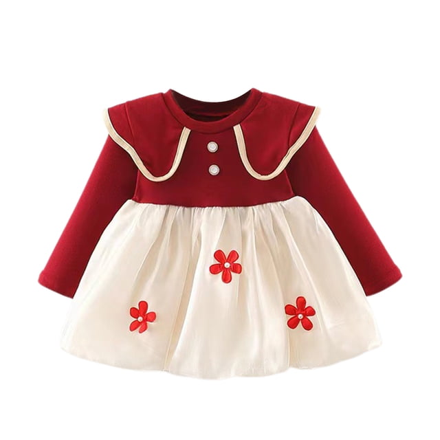 Besolor Robe à Manches Longues Printemps et Automne Jupe Princesse en Fil de Fleurs Jupe Patchwork Jupe à Col