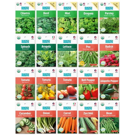 Back to theITSC Roots Organic Seed Bundle – Herbs and Vegetables Variety Pack for Planting – Assorted Non-GMO Seed Mix for Beginner Indoor and Outdoor Gardening (Pack of 20)