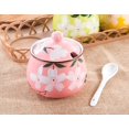 thumbnail image 3 of Ceramic Japanese Hand Painted Flower Sugar Bowl Seasoning Jar with Lid Spoon, 3 of 7