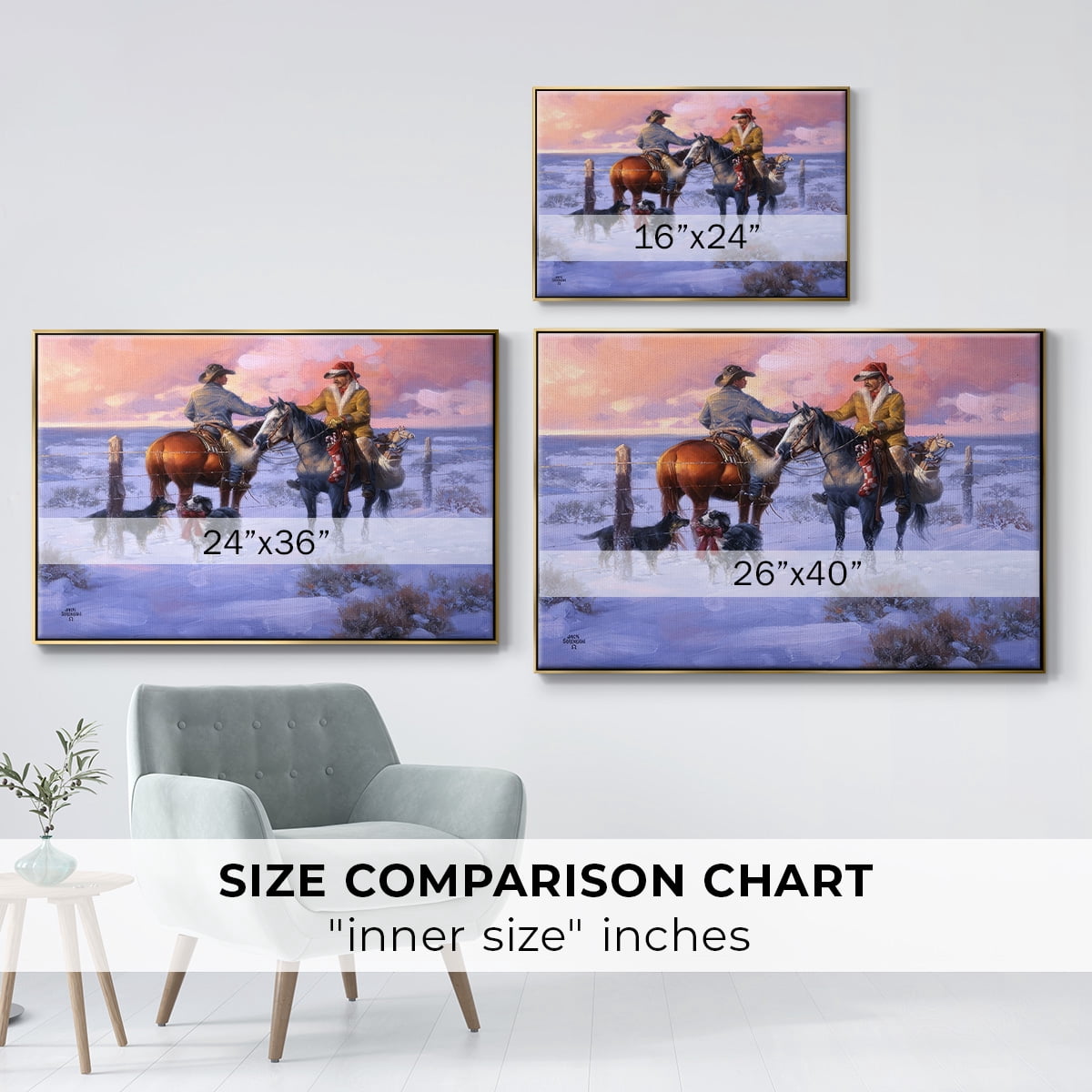 Sharin' Christmas with the Neighbors - Framed Gallery Wrapped Holiday Canvas - 17 x 25 - Gold Frame