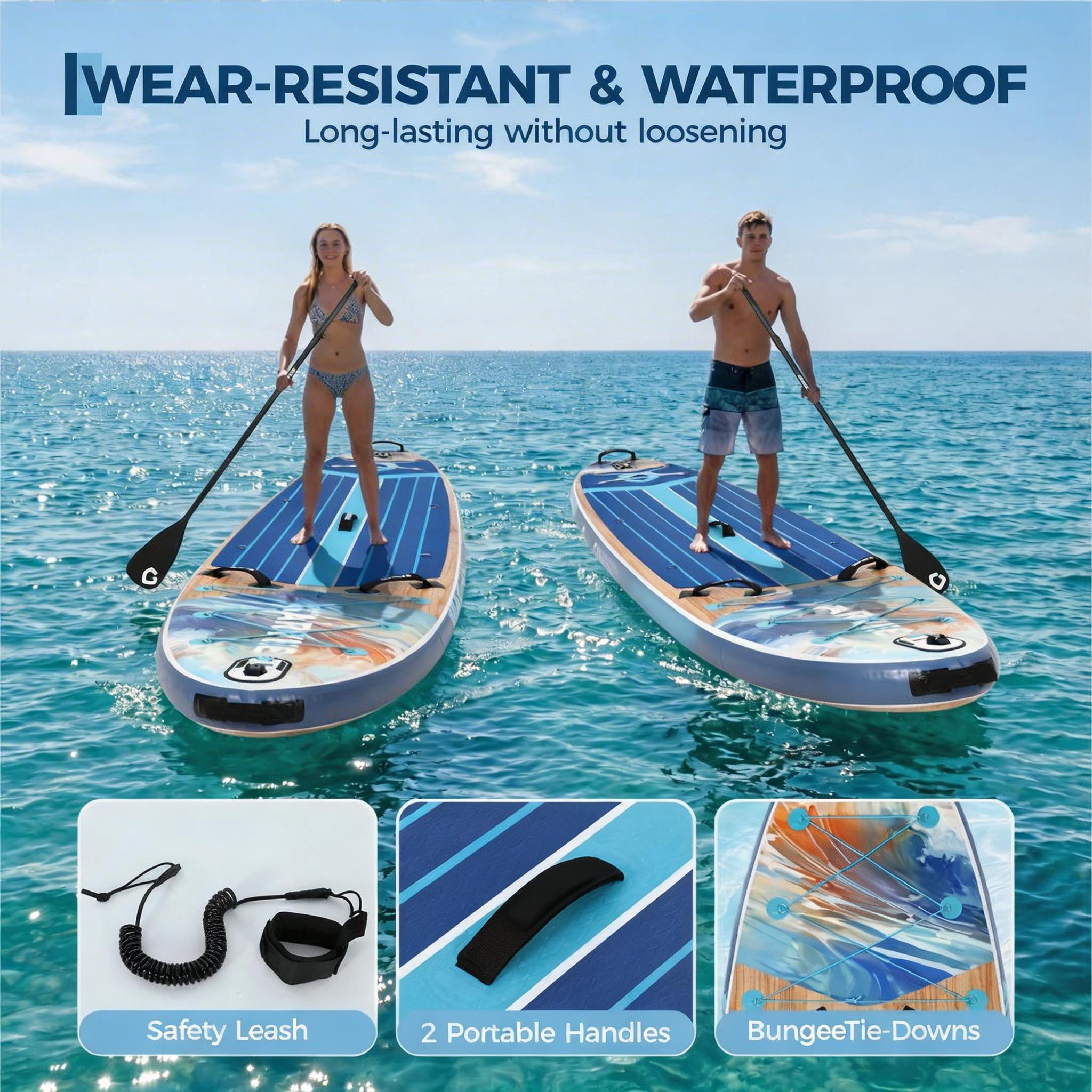 11' Inflatable Stand Up Paddle Board with Premium SUP Accessories, 450LB Weight Capacity, Wide & Stable for Beginners, Includes Adjustable Paddle & Camera Mount
