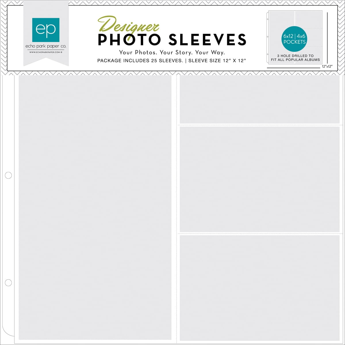 Photo Freedom Photo Sleeves Protectors 12X12 25/Pkg-(1) 6X12 & (3)  4X6 Pockets 