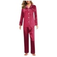 thumbnail image 4 of Zoofduhp Pijamas De Mujer Soft Pajamas for Women Pajamas for Women Set Long Sleeve Button Up Sleepwear Soft Lightweight Comfy Long Pants Loungewear Pajamas for Women Wine 3Xl, 4 of 4