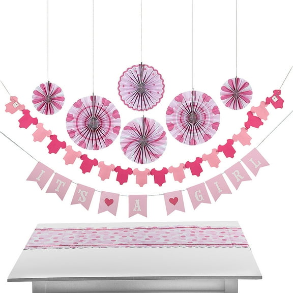 Pink It’s a Girl Baby Shower Decorating Kit - 9 pieces