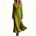 thumbnail image 2 of Mutghys Maxi Dresses for Women Side Slit Button Up V Neck Dresses Daily Vacation Slim Comfy Casual Dress S-3XL, 2 of 7