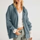 thumbnail image 1 of Chaqueta vaquera de manga larga con capucha para mujer, abrigo holgado y cómodo con bolsillos, cárdigan con cremallera y capucha, 1 of 7