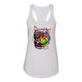 thumbnail image 2 of Wild Bobby, Cute Colorful Rainbow Cat Animal Lover Ladies Racerback Tank Top, White, X-Large, 2 of 3