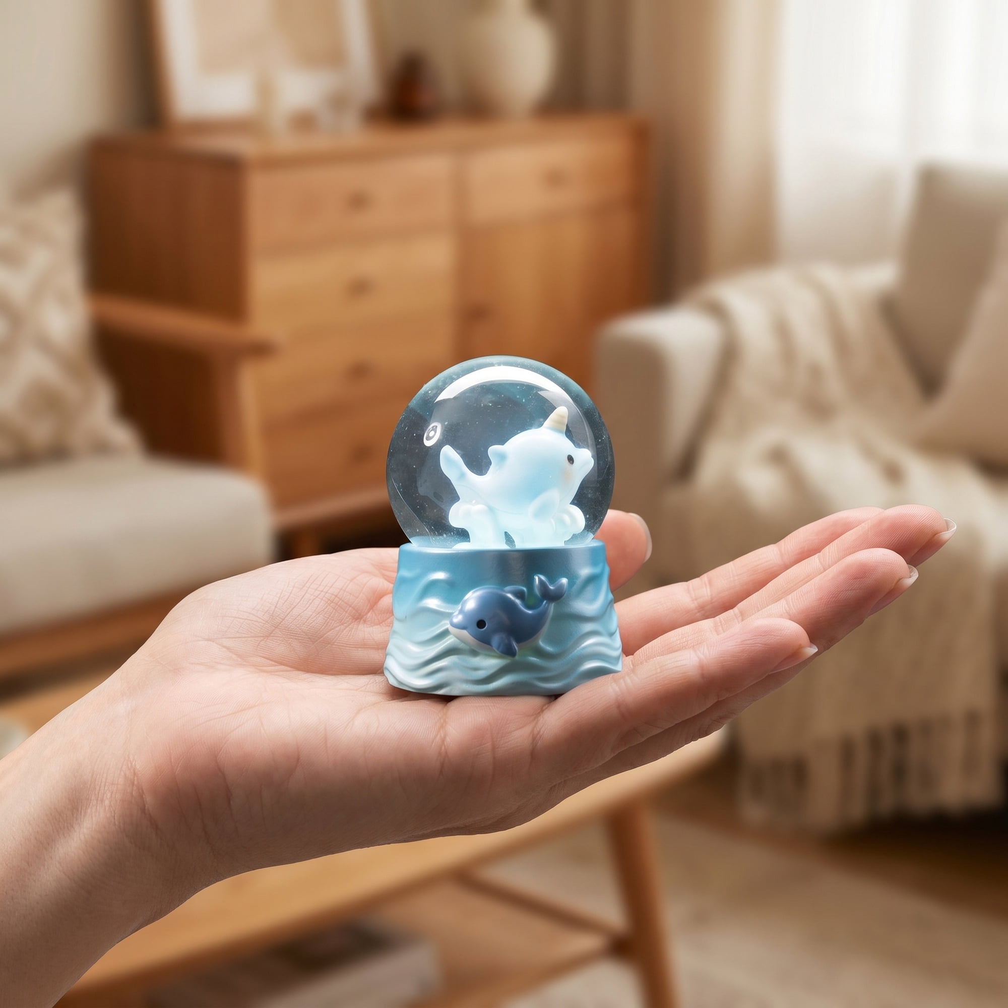 Unique Bargains Cartoon Light Up Crystal Ball Mini Resin Figurine Snow Globe Blue Style B