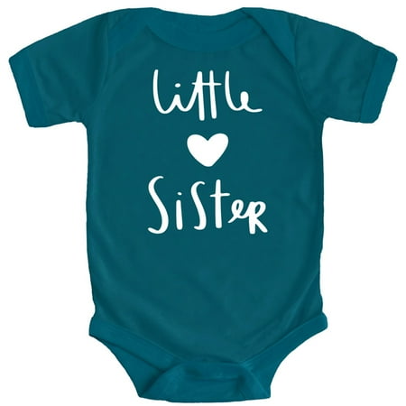 

Olive Loves Apple Little Sister with Heart Bodysuit for Baby Girls Sister Sibling Outfits Oceanside Bodysuit Newborn